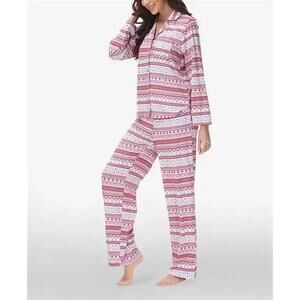 Beautyrest Women's Long Sleeve Notch-Collar Pajama Set, Multi, Size L 0102